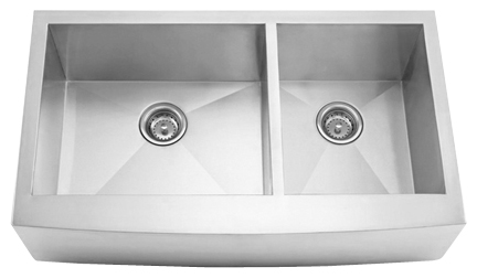 33" Zero Radius Curved Front Stainless Steel Double Bowl Apron Sink 15 Gauge ZRA3320